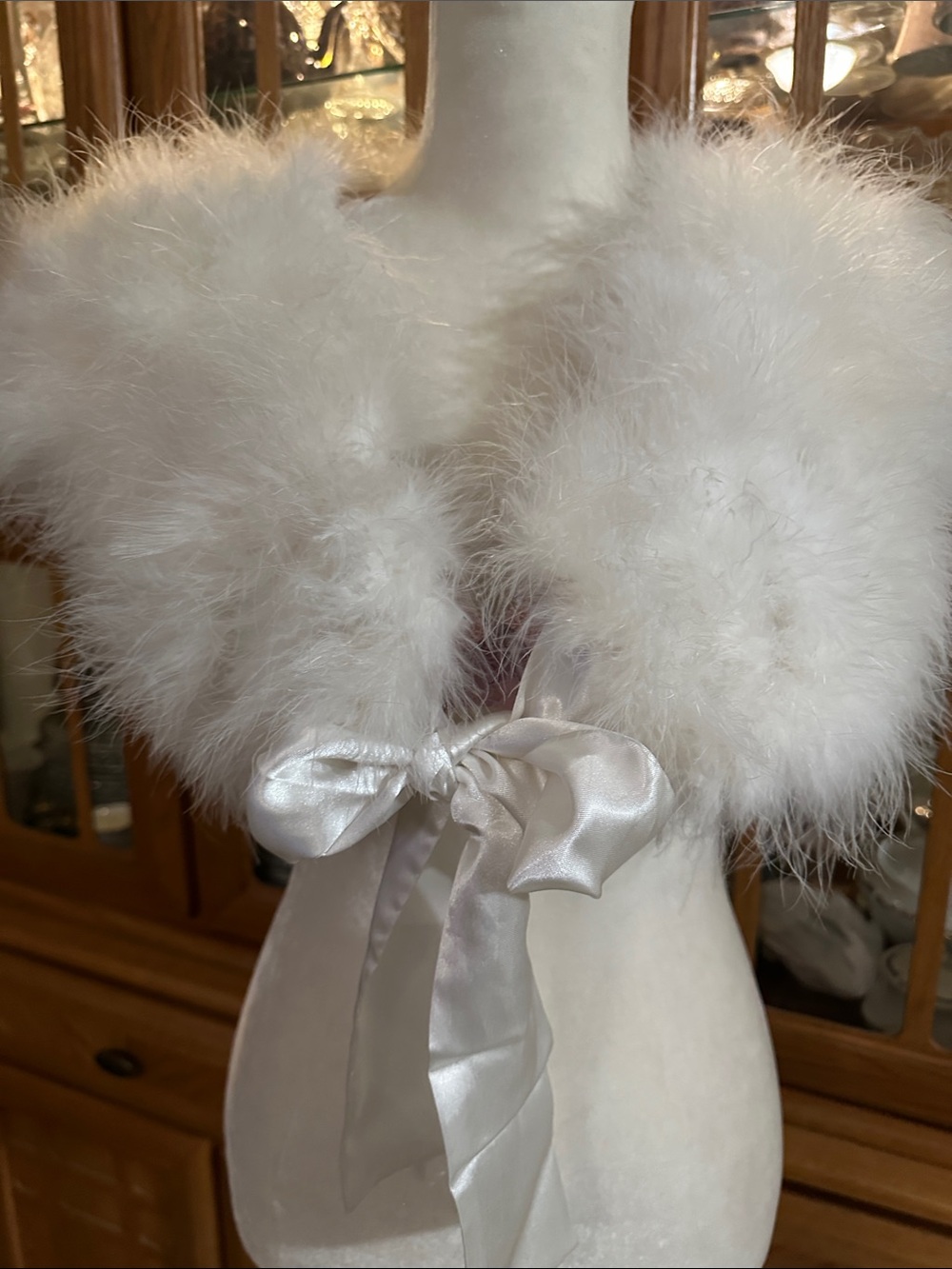White Feathered Satin-Tie Cape Shrug